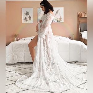 PinkBlush White Lace Off Shoulder Maternity Photoshoot Gown/Dress